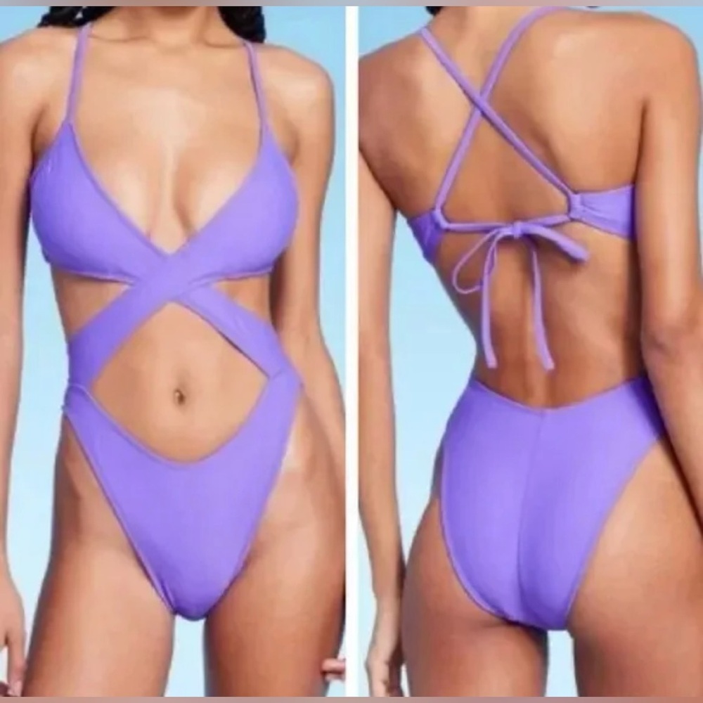 Womenβs 1-Pc Swimsuit Cross Front - Wild Fable - Purple - Size XS